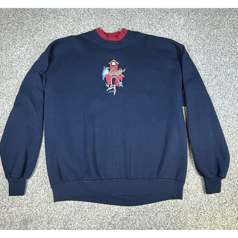 Vtg 90s Y2K Songbird Crewneck Sweatshirt Womens 1XL‎ Blue Embroidery